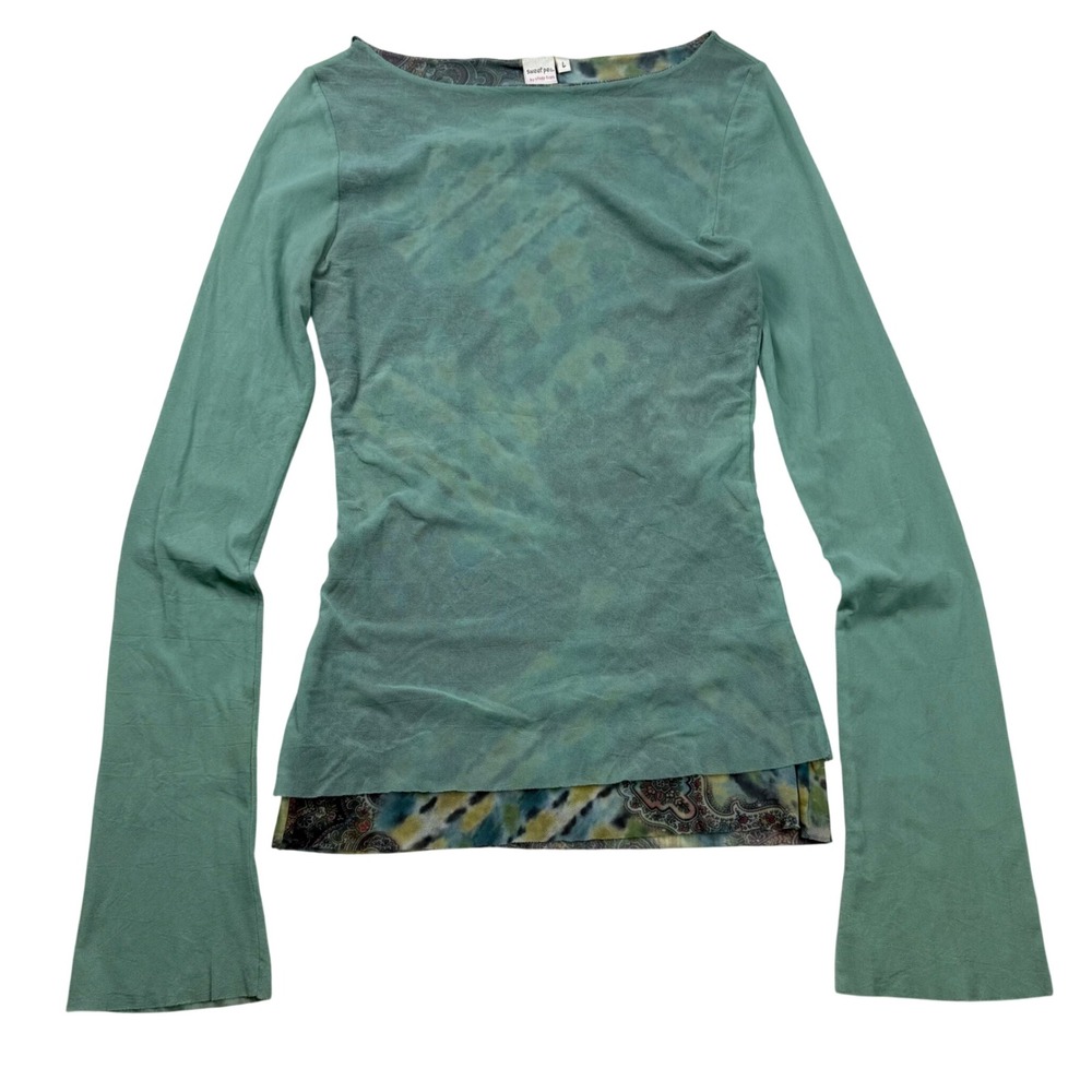 Ture VTG Y2K Sweet Pea by Stacy Frati Mesh Layered Paisley Long Sleeve Top L USA